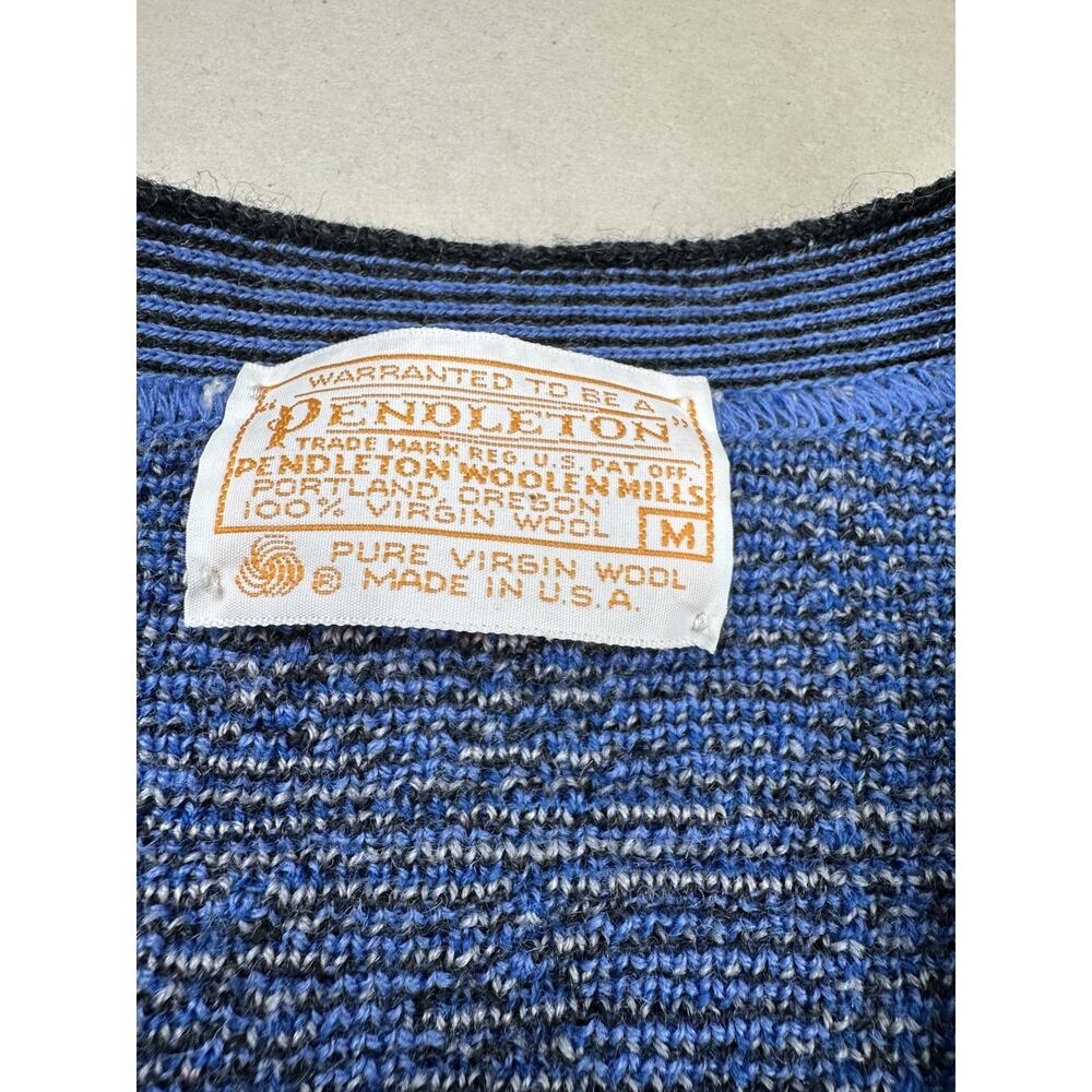 Vintage Pendleton Virgin Wool Blue Plaid Knit Cardigan Sweater USA Women M - Picture 8 of 8
